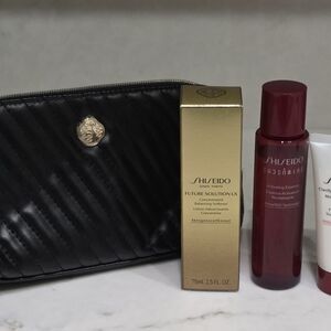 New Shiseido Skincare Set with Black Quilted Shiseido Pouch